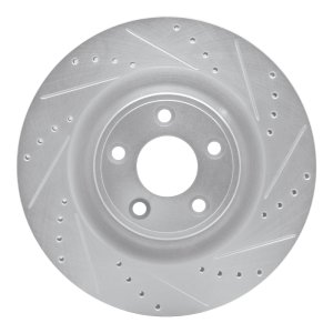 Jaguar XJ Brake Rotor (1) - Rear Right - R1 Concepts - Drilled & Slotted - Silver - `14-`21